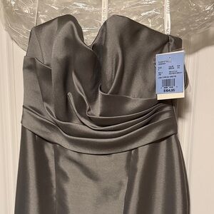 Strapless Satin Evening Dress in Gray